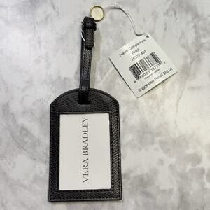Vera Bradley Black Genuine Leather Luggage Tag Travel Companions Minimalist